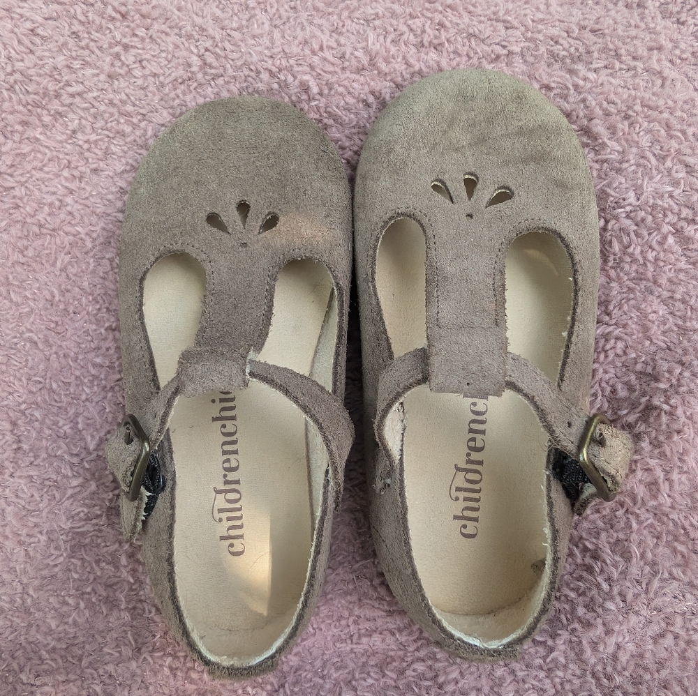 Childrenchic, Size 7T, Taupe, Suede, Mary Jane, T-bar